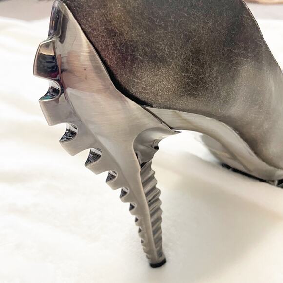 Hades Predator pewter chrome heels steampunk 9 spiked leather gray - Picture 9 of 9